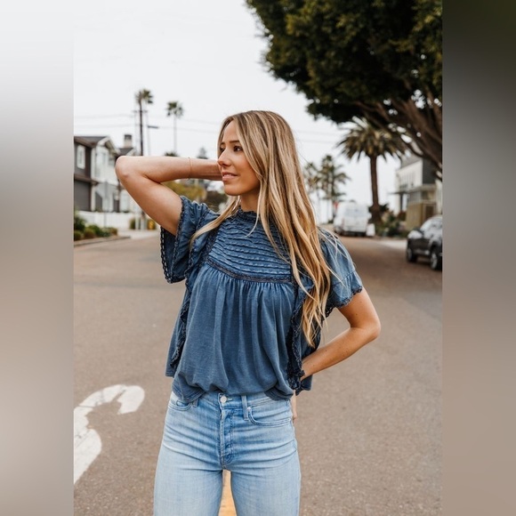 Free People Le Femme Victorian Tee Ruffle Top - Picture 1 of 13